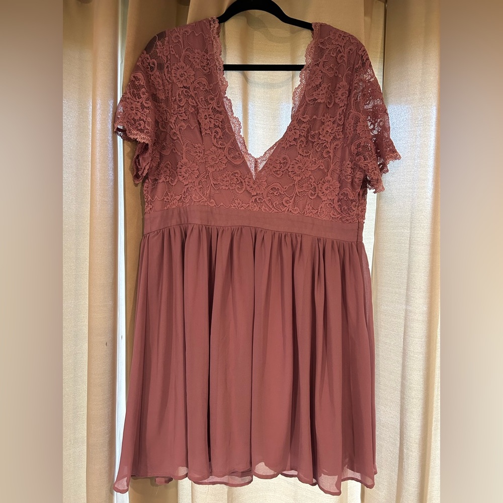 Lavender Purple Short Dress with Seductive Lace Detail and Plunging V-Neckline